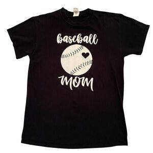 Cute!!! Gildan “Baseball Mom” Black Tee with White Graphic, 100% Cotton, Size M